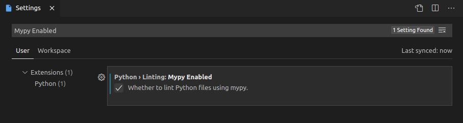 mypy enabled in VS Code
