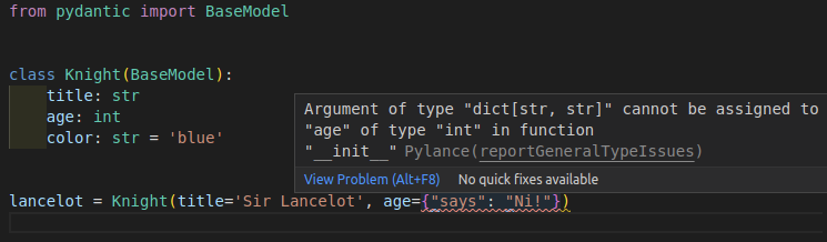 Invalid data types error checks in VS Code