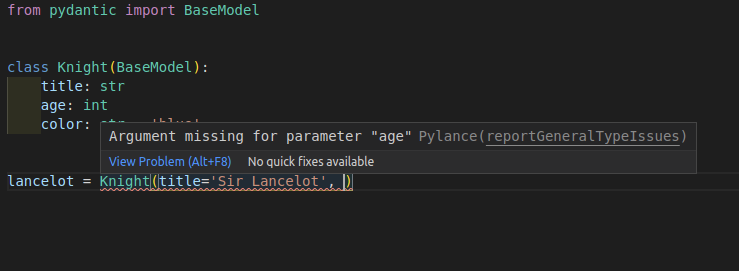 Required arguments error checks in VS Code