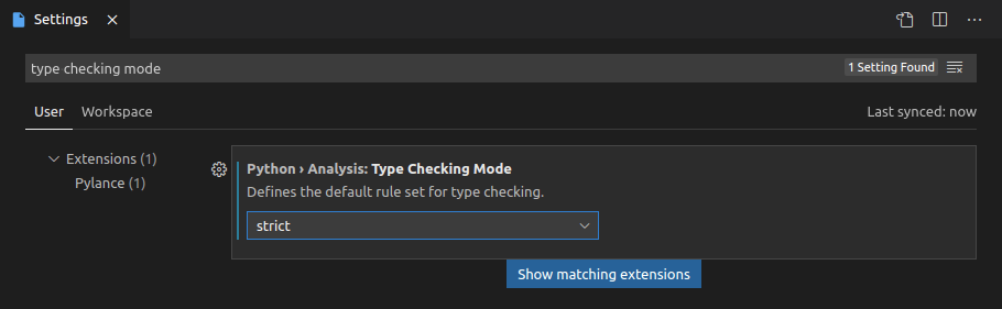 Type Checking Mode set to strict in VS Code