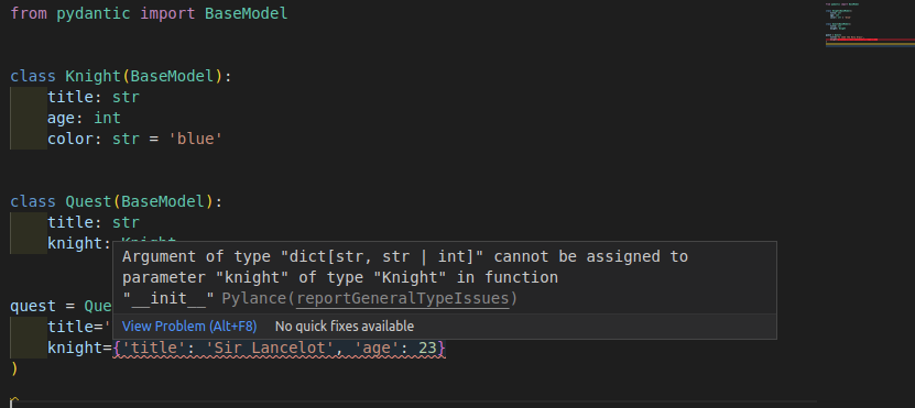 VS Code strict type errors with model